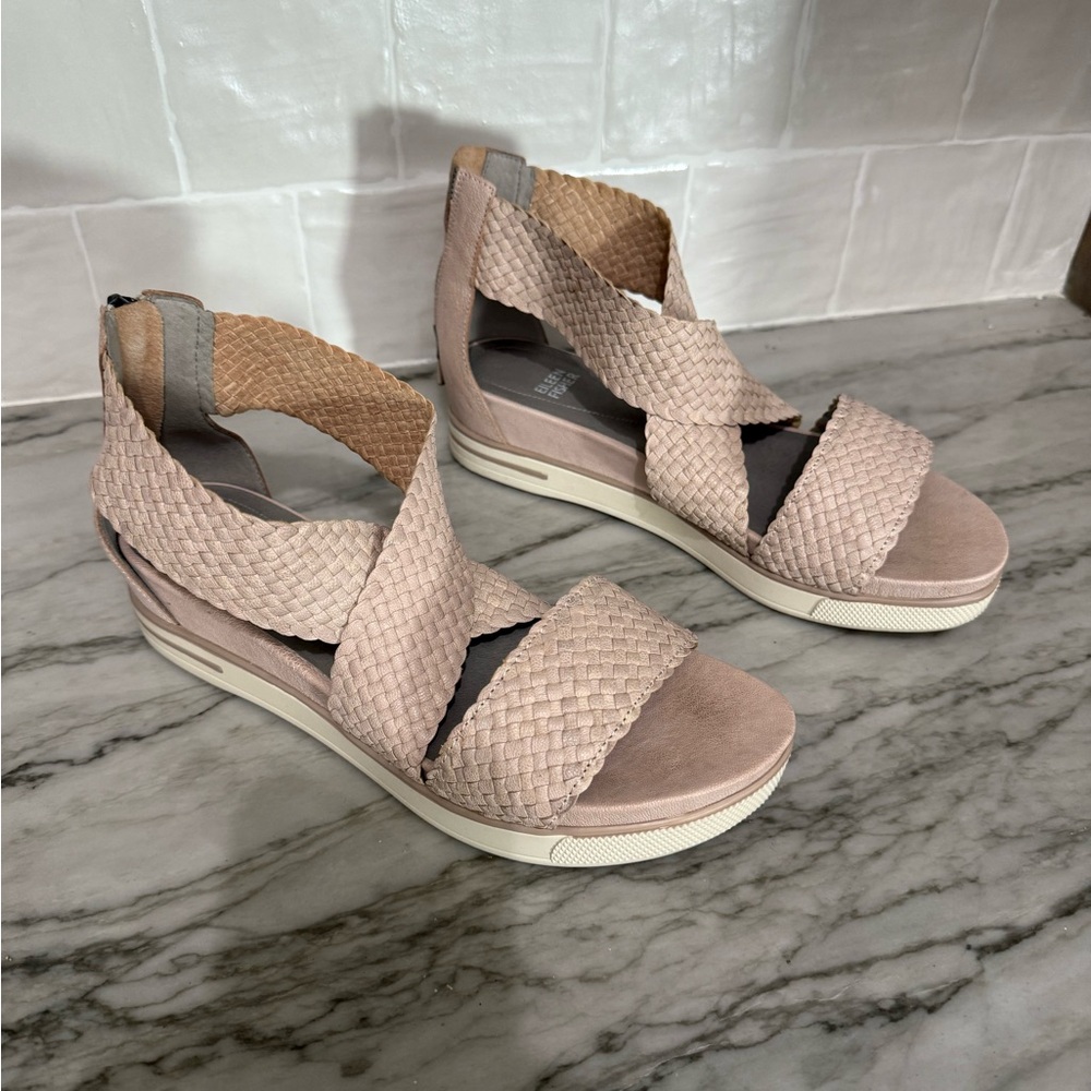 Eileen Fisher Pearl Pink Wedge Sandals with Ankle Strap